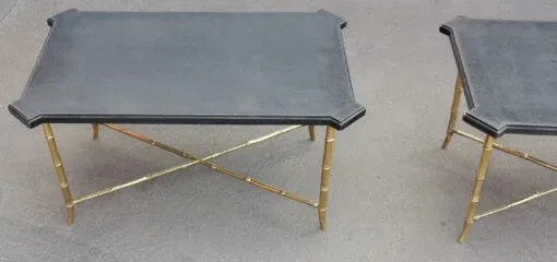 1950/70′ Pair of Bronze Sofa Ends Bamboo Model Chinese Lacquer Tray Maison Jansen Style
