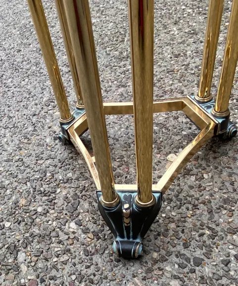 1970′ Pair of Patinated Bronze and Gilded Metal Pedestal Tables in the Style of Weisweiler