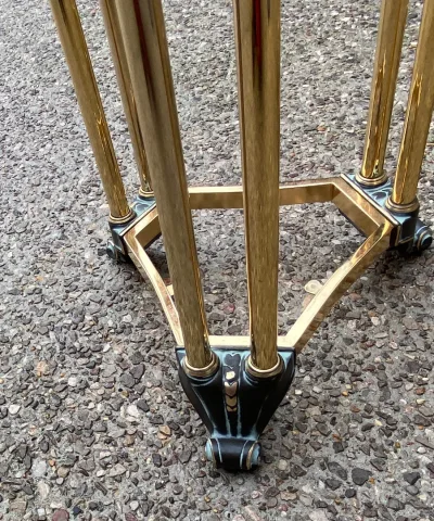 1970′ Pair of Patinated Bronze and Gilded Metal Pedestal Tables in the Style of Weisweiler