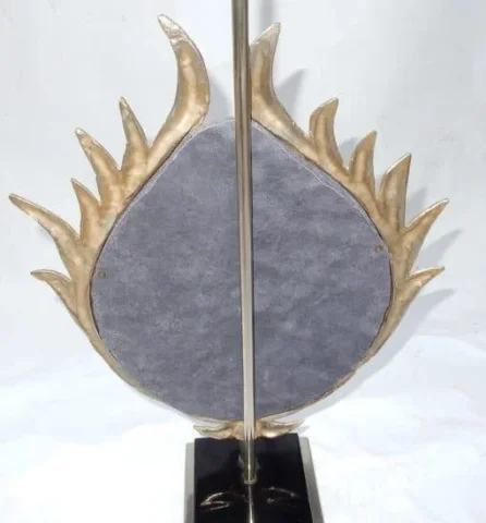 1970′ Lotus Decor Lamp, Silver Bronze, Shagreen, Agate, Duval Brasseur Unsigned