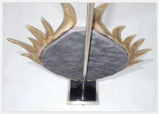 1970′ Lotus Decor Lamp, Silver Bronze, Shagreen, Agate, Duval Brasseur Unsigned