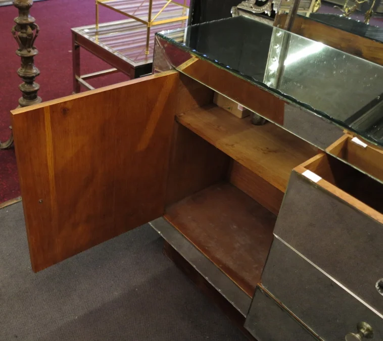 1950′ Buffet Miroir Art Déco 1 Porte 3 Tiroirs