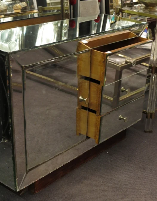1950′ Buffet Miroir Art Déco 1 Porte 3 Tiroirs