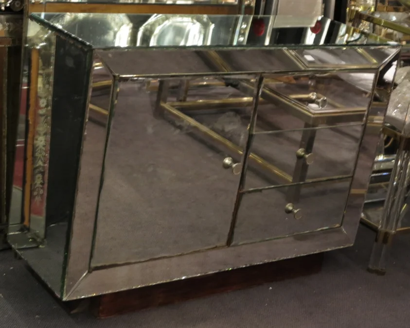 1950′ Buffet Miroir Art Déco 1 Porte 3 Tiroirs