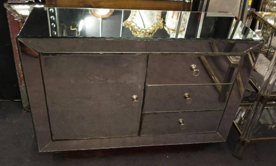 1950′ Buffet Miroir Art Déco 1 Porte 3 Tiroirs