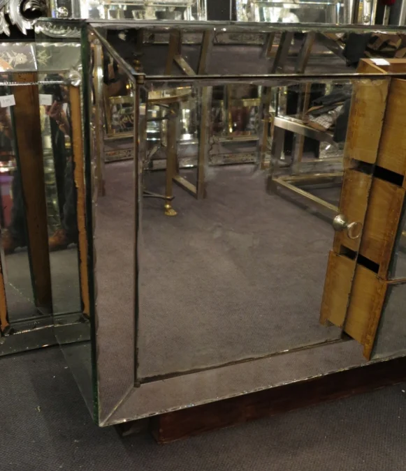 1950′ Buffet Miroir Art Déco 1 Porte 3 Tiroirs