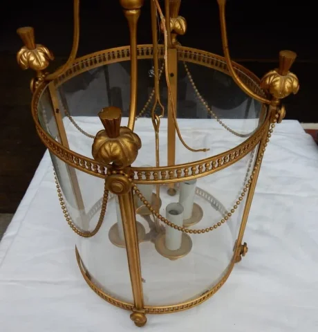 1950/60 Lanterne en Bronze Doré Style LXIV Hauteur : 59 cm Diamètre : 36 cm