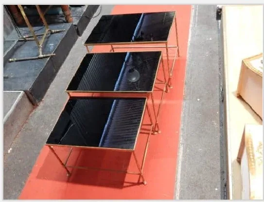 1970′ Series of 3 Nesting Tables Maison Baguès Bamboo Model 3 Black Opaline Trays