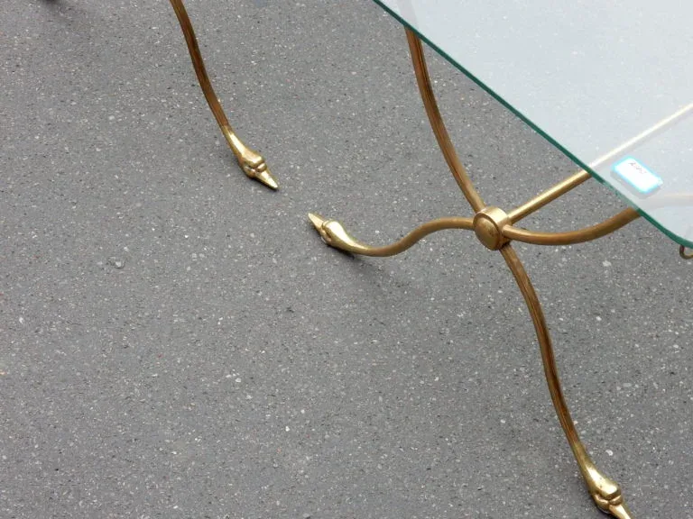 1970′ Pair of Brass Swan Head Tables With Glass Tops