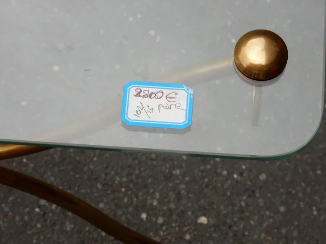 1970′ Pair of Brass Swan Head Tables With Glass Tops