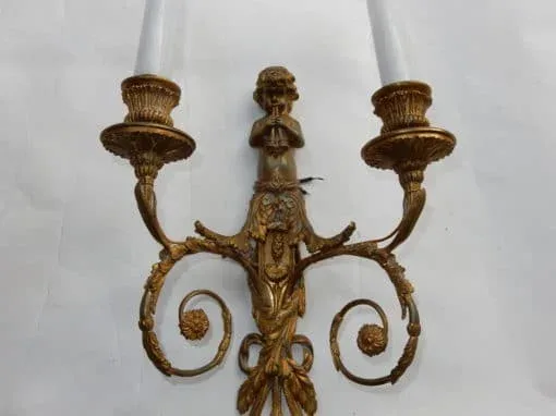 1880′ Pair of Bronze Sconces Children Playing 2 Trumpets Model by Jean HAURE