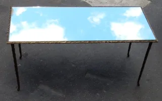 1950/70′ Table Basse en Bronze Doré Décor Palmier Maison Charles
