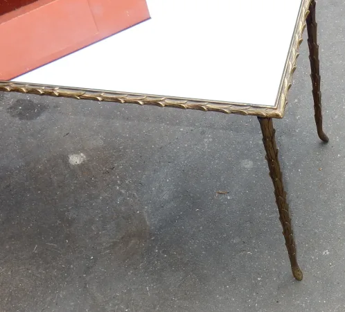 1950/70′ Coffee Table in Gilt Bronze Palm Tree Decor Maison Charles