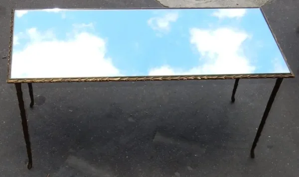 1950/70′ Coffee Table in Gilt Bronze Palm Tree Decor Maison Charles