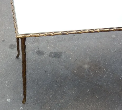 1950/70′ Coffee Table in Gilt Bronze Palm Tree Decor Maison Charles
