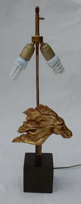 1990' Illuminating Horse's Head Wall Lamp in Gilt Bronze and Gypsum Duval Brasseur Style