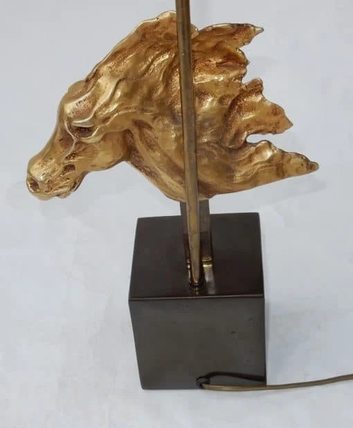 1990' Illuminating Horse's Head Wall Lamp in Gilt Bronze and Gypsum Duval Brasseur Style