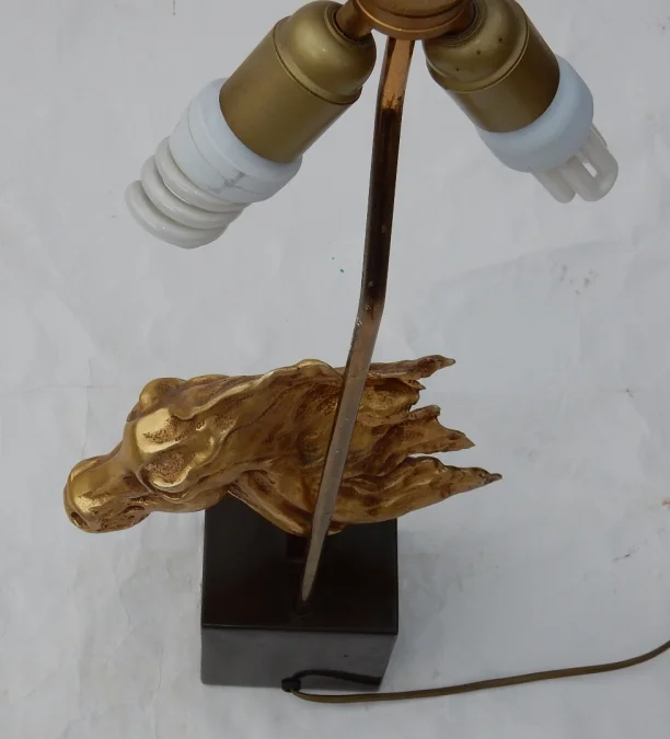 1990' Illuminating Horse's Head Wall Lamp in Gilt Bronze and Gypsum Duval Brasseur Style