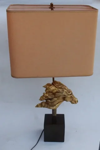 1990' Illuminating Horse's Head Wall Lamp in Gilt Bronze and Gypsum Duval Brasseur Style