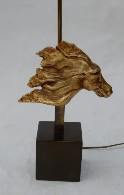 1990' Illuminating Horse's Head Wall Lamp in Gilt Bronze and Gypsum Duval Brasseur Style