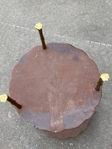 1950/70′ Guéridon Maison Baguès Décor Bambou en Bronze Doré Avec Plateaux Laque de Chine Rouge Et Or