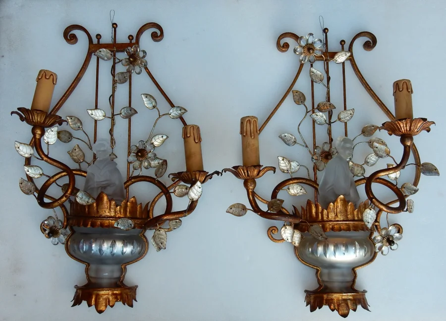 1970′ Paire d’Appliques aux Chinois Style Maison Baguès