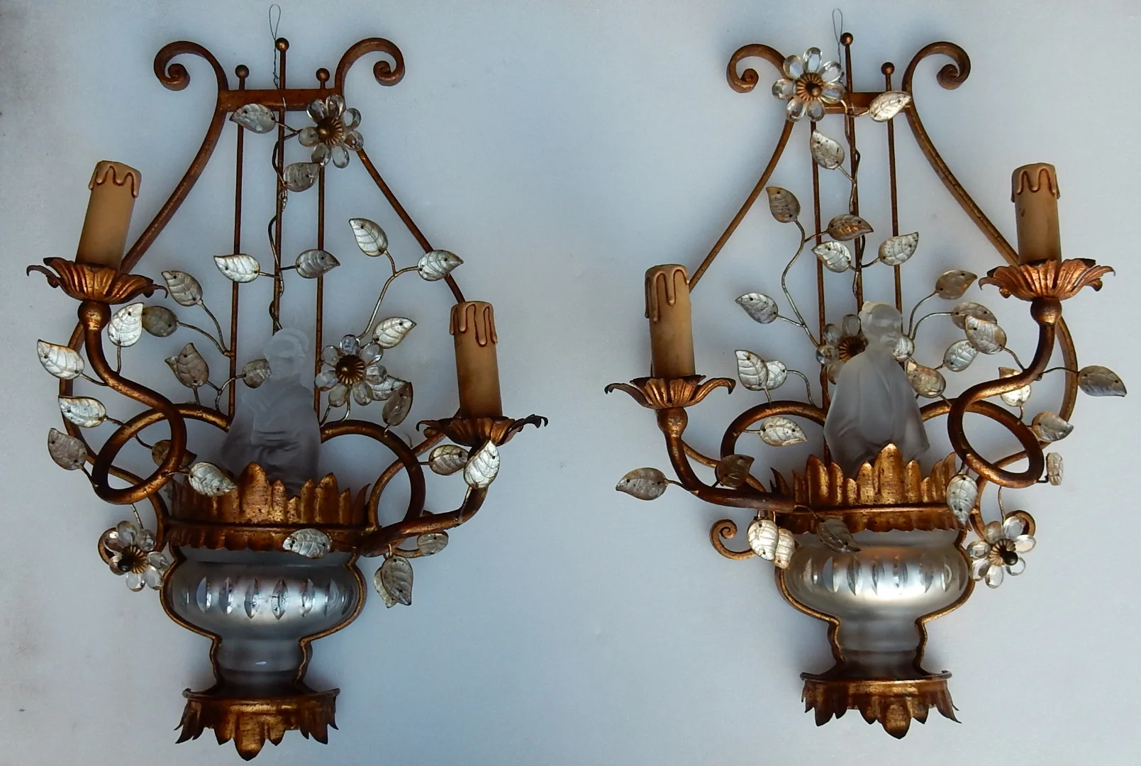 1970′ Pair of Chinese Sconces Maison Baguès Style
