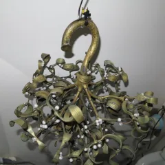 Art Nouveau Mistletoe Ball Chandelier with 4 Bulbs in Bronze and Opaline Beads