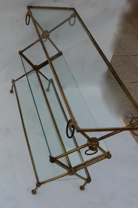 1950s/70s Brass Magazine Rack Bibus in the Style of Maison Jansen, Originating from a Parisian Palace