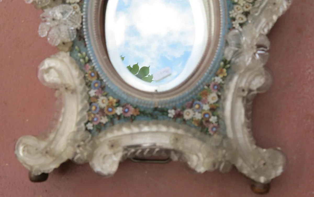 Venetian Mirror with Hard Stone Micromosaic Flower Decor
