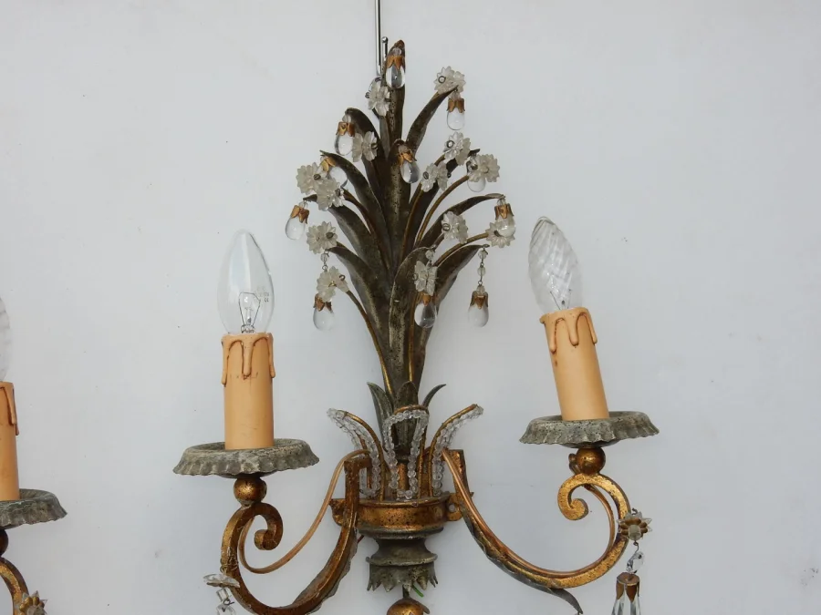 1950/70′ Paire d’Appliques au Feuillage Ananas Style Maison Baguès