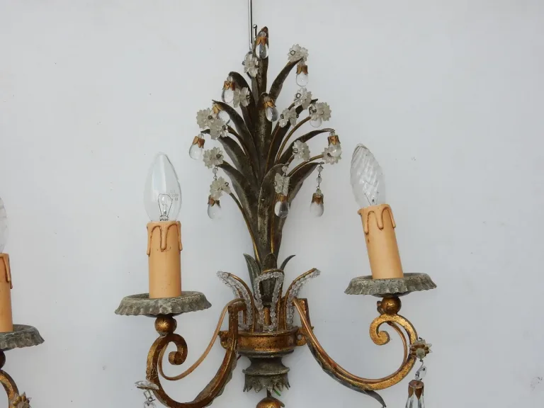 1950/70′ Paire d’Appliques au Feuillage Ananas Style Maison Baguès