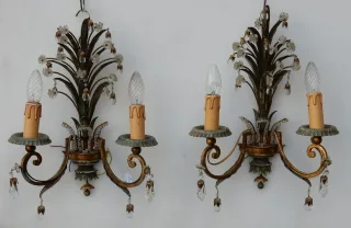 1950/70′ Paire d’Appliques au Feuillage Ananas Style Maison Baguès