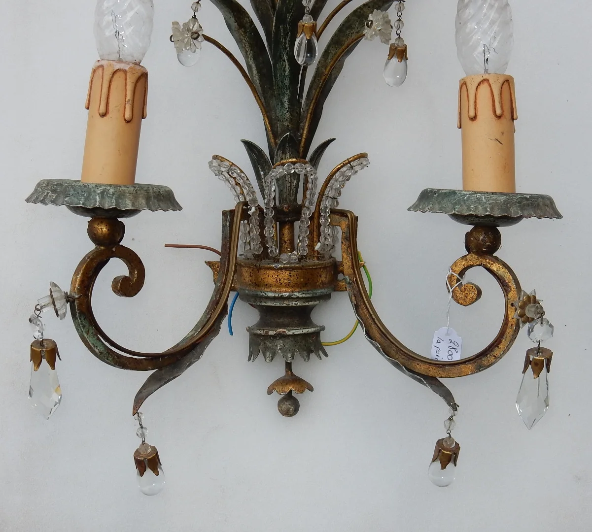 1950/70′ Pair of Sconces with Pineapple Foliage Maison Baguès Style