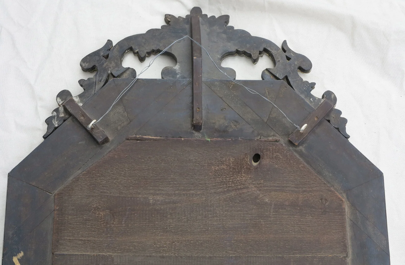1880′ Venice Octagonal Mirror with Tain Mercury Pediment with Engraved Flowers and Oxidized Tain