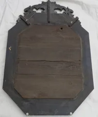 1880′ Miroir Venise Octogonal à Fronton Tain Mercure avec Fleurs Gravées et Tain Oxydé