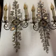 1950/70′ Paire d’Appliques à la Marguerite Maison Baguès H 57 cm Avec Perles De Verre Bleues