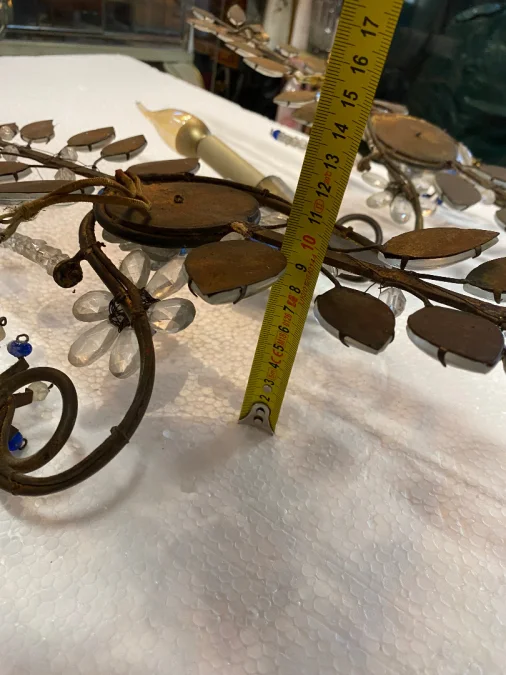 1950/70′ Pair of Maison Baguès Daisy Sconces H 57 cm With Blue Glass Beads