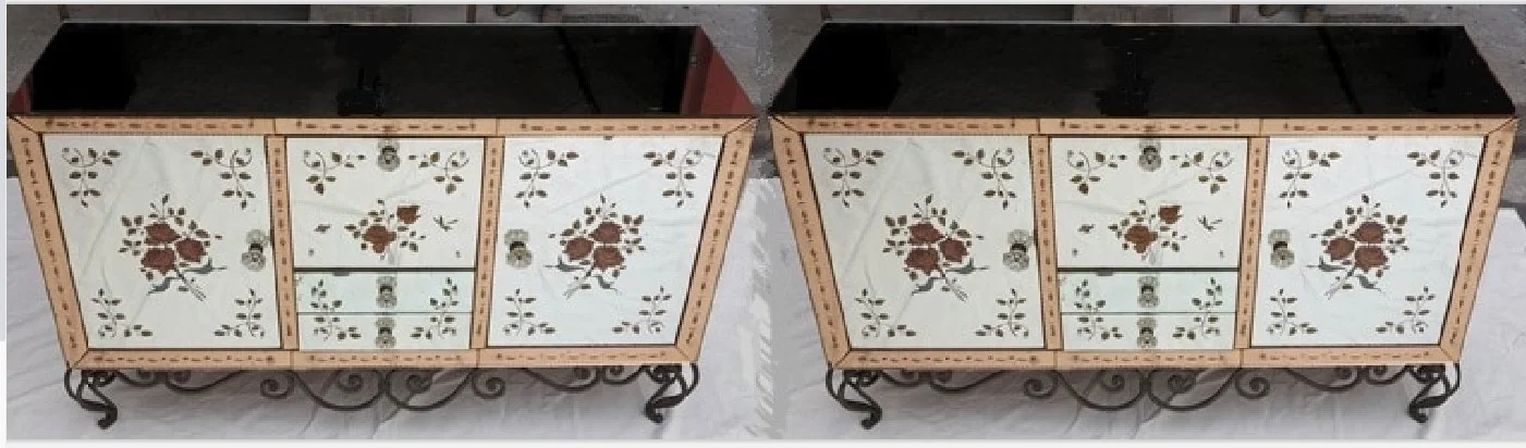 1950/70′ Pair Of Mirror Buffets With Fleurs Églomisés Decor