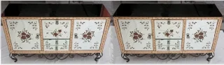 1950/70′ Paire De Buffets Miroir Avec Décor Fleurs Églomisées