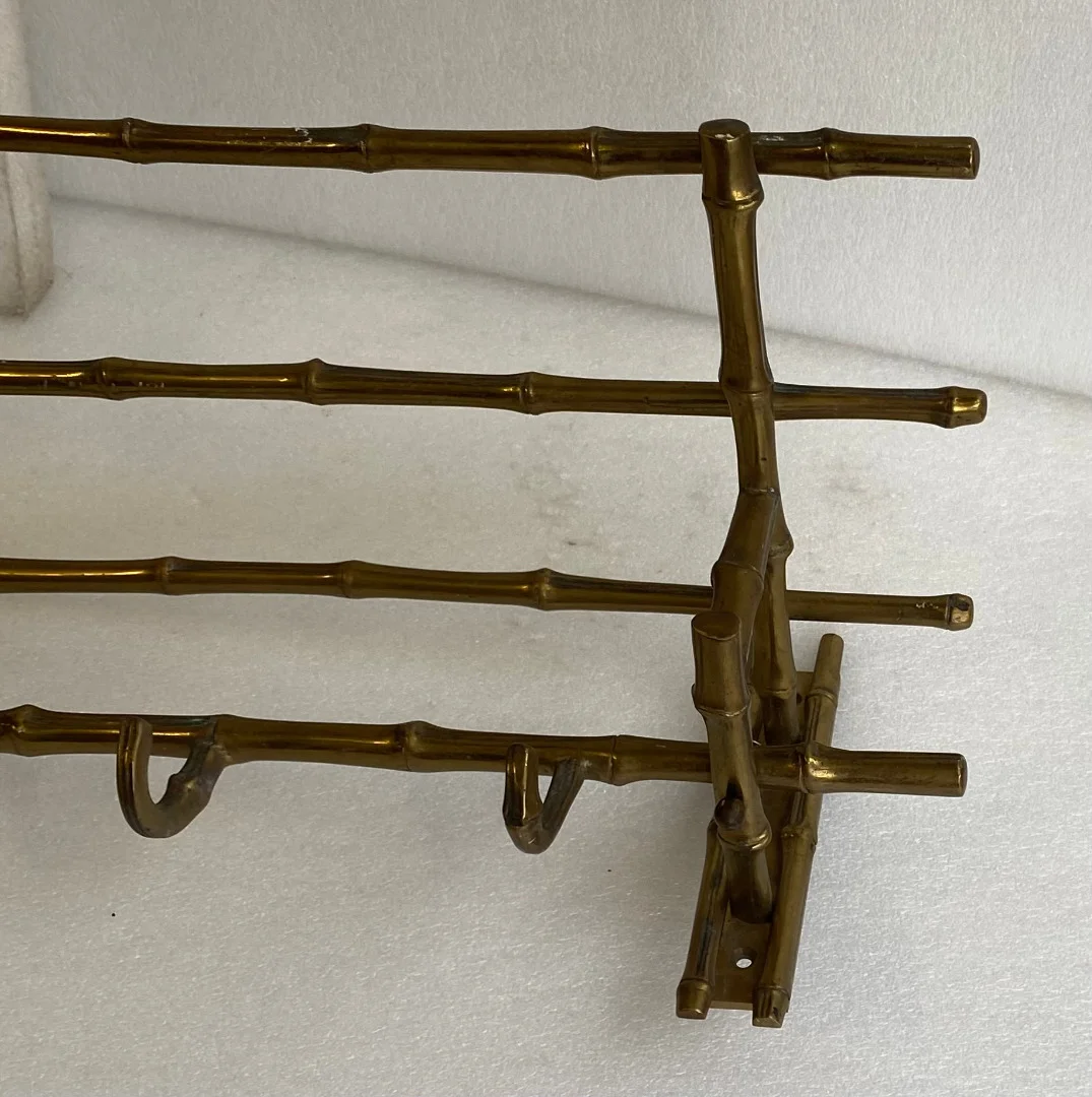 1970s Wall-Mounted Corner Coat and Hat Rack, Bamboo Design, Maison Baguès in Bronze