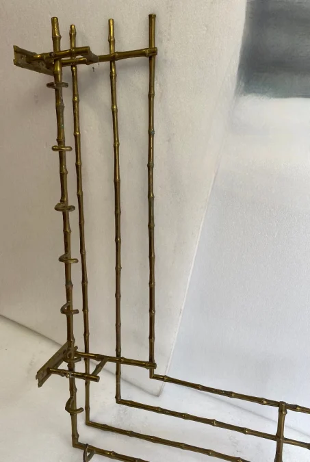 1970s Wall-Mounted Corner Coat and Hat Rack, Bamboo Design, Maison Baguès in Bronze
