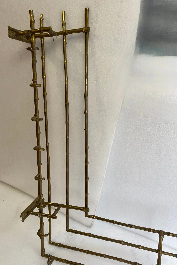 1970s Wall-Mounted Corner Coat and Hat Rack, Bamboo Design, Maison Baguès in Bronze
