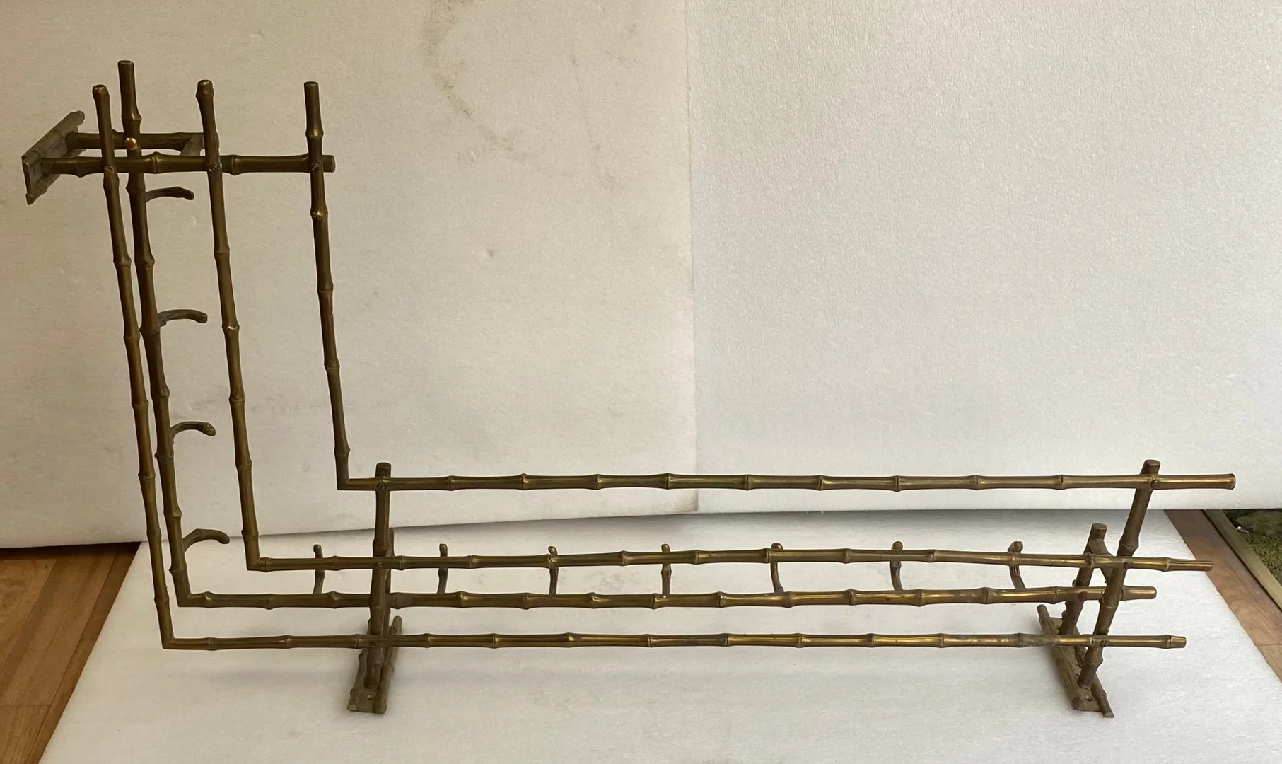1970s Wall-Mounted Corner Coat and Hat Rack, Bamboo Design, Maison Baguès in Bronze