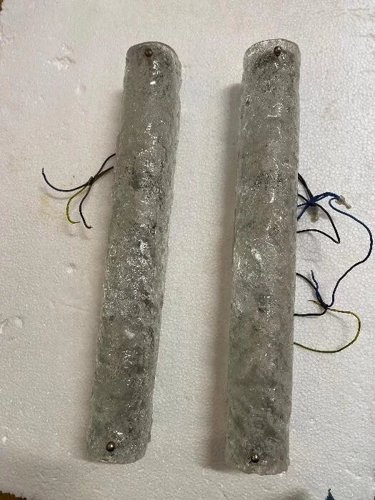 1950s/70s Pair of Wall Lights in Textured Glass, in the Style of Murano, Kalmar