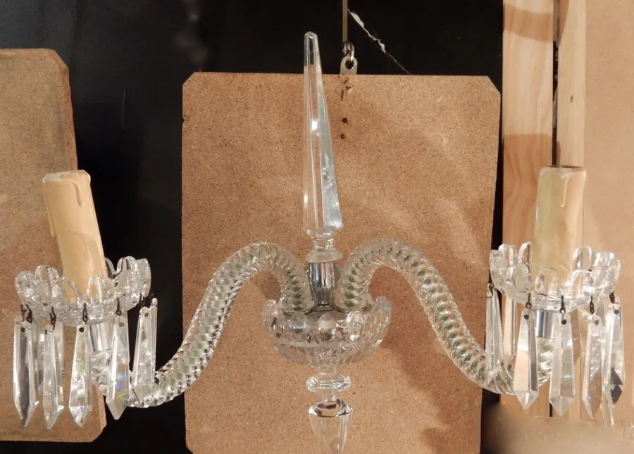 1940/50' Paire d'Appliques Au Poignard En Cristal De Baccarat