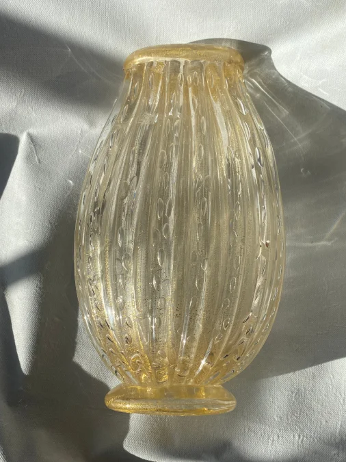 1970s Murano Crystal Vase with Gold Leaf Inclusions, Signed Murano Alberto Dama
