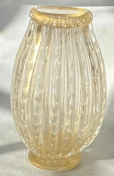 1970s Murano Crystal Vase with Gold Leaf Inclusions, Signed Murano Alberto Dama
