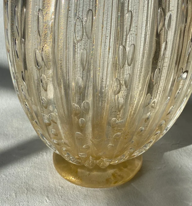 1970s Murano Crystal Vase with Gold Leaf Inclusions, Signed Murano Alberto Dama