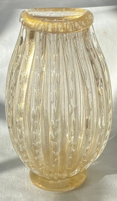 1970s Murano Crystal Vase with Gold Leaf Inclusions, Signed Murano Alberto Dama